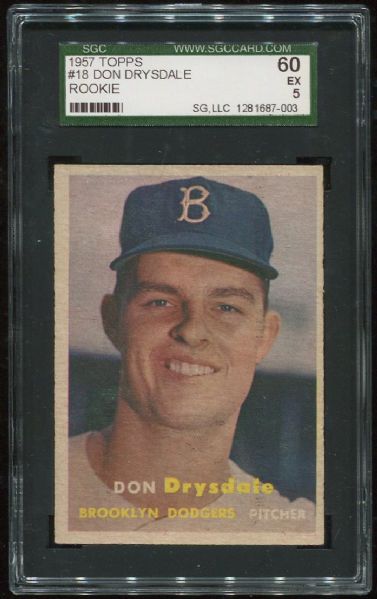 1957 Topps #18 Don Drysdale Rookie SGC 60