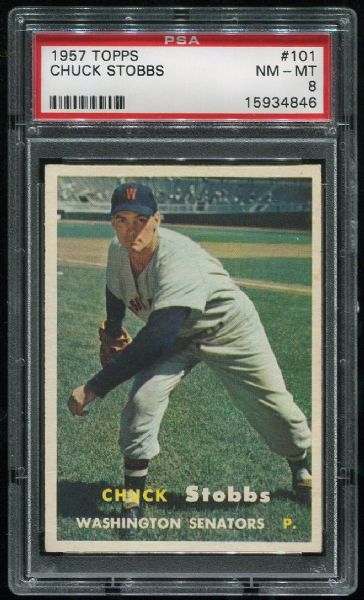 1957 Topps #101 Chuck Stobbs PSA 8