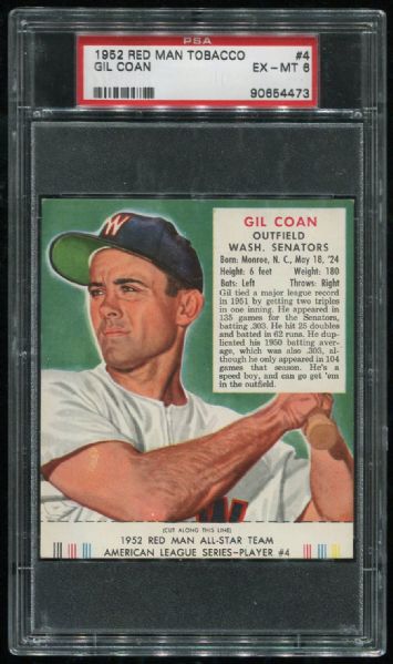 1952 Red Man Tobacco #4 Gil Coan PSA 6