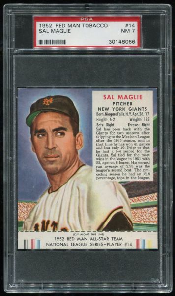 1952 Red Man Tobacco #14 Sal Maglie PSA 7