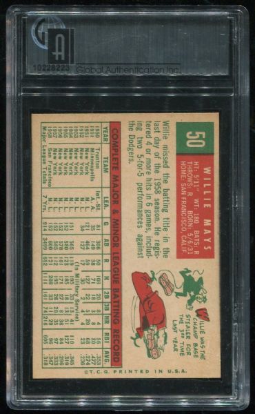 1959 Topps #50 Willie Mays GAI 8