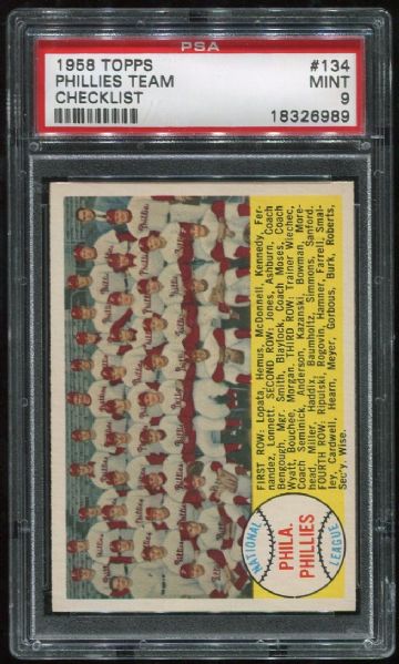 1958 Topps #134 Phillies Team PSA 9