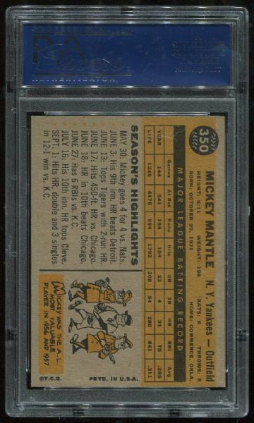 1960 Topps #350 Mickey Mantle PSA 6