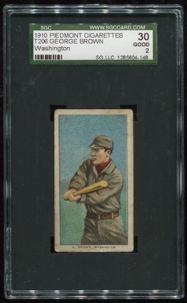 1909-11 T206 Piedmont George Brown Washington SGC 30