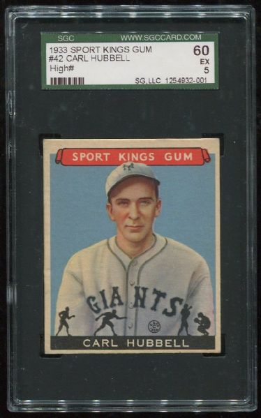 1933 Sport Kings Gum #42 Carl Hubbell SGC 60