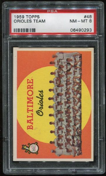 1959 Topps #48 Orioles Team PSA 8