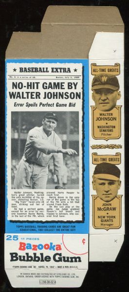 1969 Bazooka Full Uncut Box - Walter Johnson