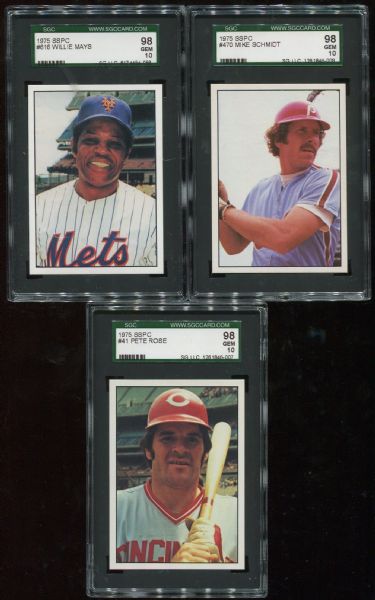 1975 SSPC Lot of 6 SGC 98 Hall of Famers with Mays & Rice