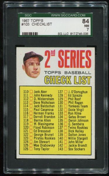 1967 Topps #103 Mickey Mantle Checklist SGC 84