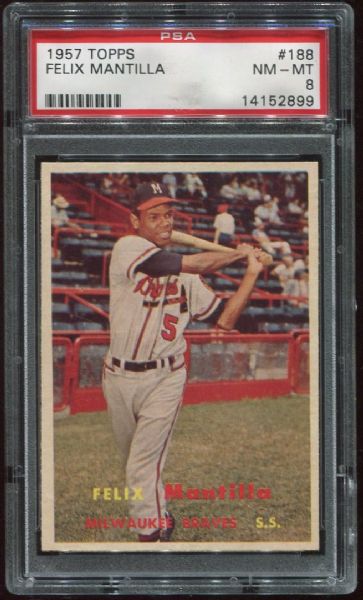 1957 Topps #188 Felix Mantilla PSA 8