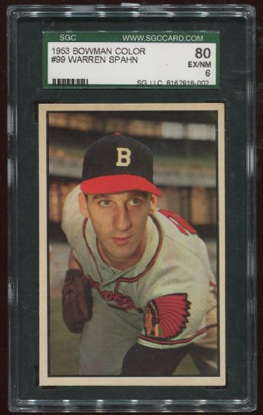 1953 Bowman Color #99 Warren Spahn SGC 80