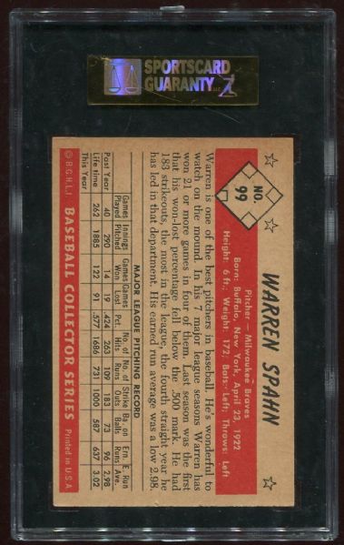 1953 Bowman Color #99 Warren Spahn SGC 80