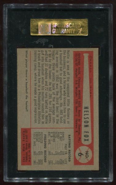 1954 Bowman #6 Nellie Fox SGC 84