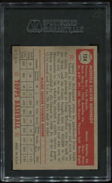 1952 Topps #124 Monte Kennedy SGC 84