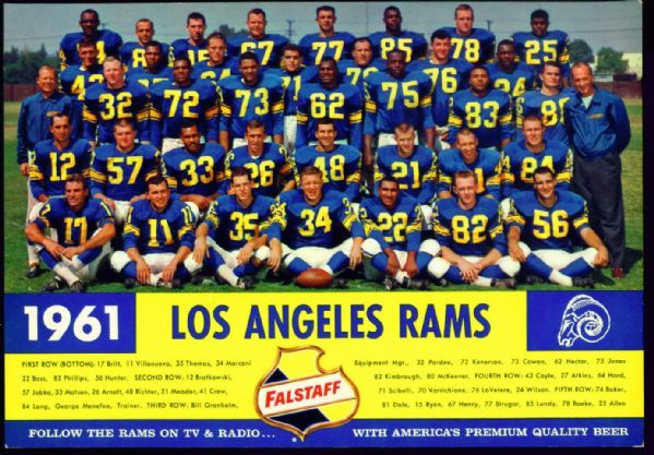 1959-1961 Falstaff Beer Los Angeles Rams Team Cards Lot of 3