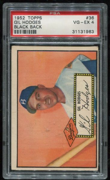 1952 Topps #36 Gil Hodges Black Back PSA 4