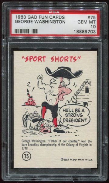 1963 Gad Fun Cards #75 George Washington PSA 10