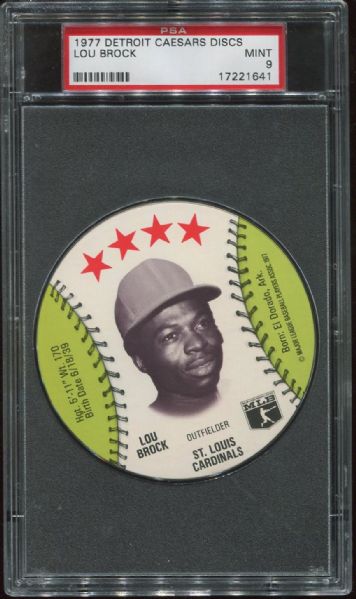 1977 Detroit Caesars Discs Lou Brock PSA 9