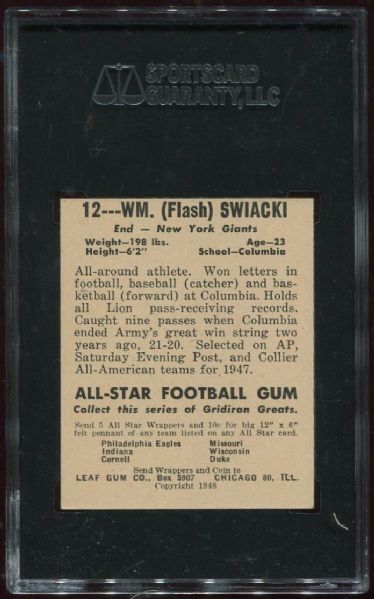 1948 Leaf Gum Co. #12 William Swiacki Rookie SGC 84