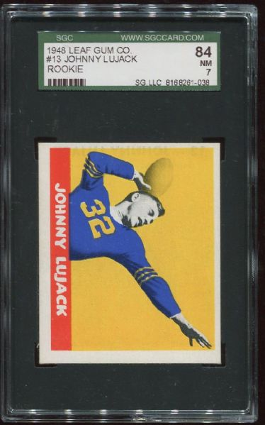 1948 Leaf Gum Co. #13 Johnny Lujack Rookie SGC 84