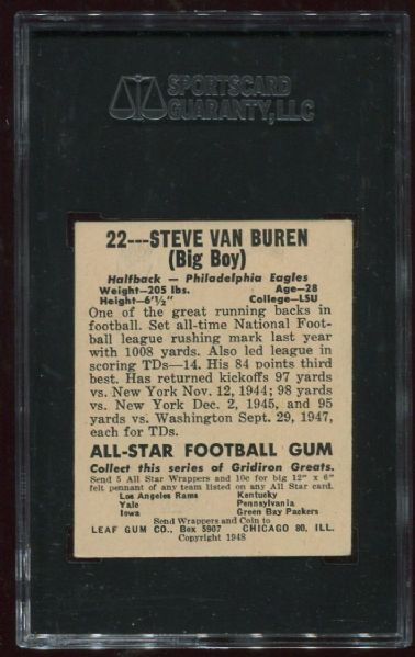 1948 Leaf Gum Co. #22 Steve Van Buren Rookie SGC 70