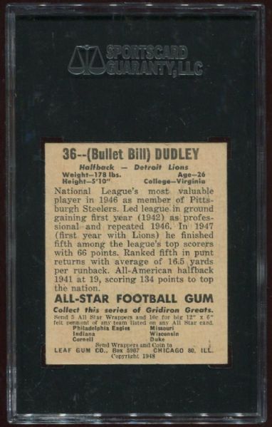 1948 Leaf Gum Co. #36 Bill Dudley Rookie SGC 80