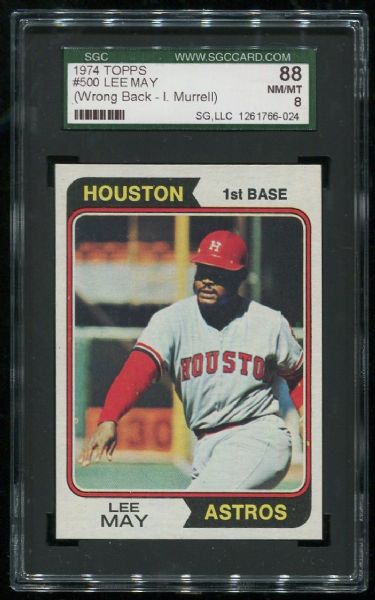 1974 Topps #500 Lee May Wrong Back SGC 88