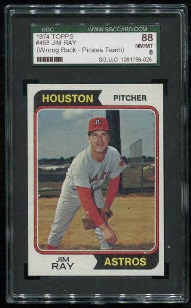 1974 Topps #458 Jim Ray Wrong Back SGC 88