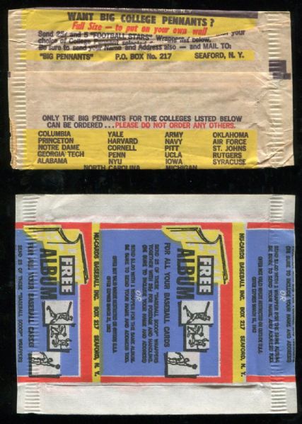 1961 Nu Card Football & Baseball Wrapper Lot of 2