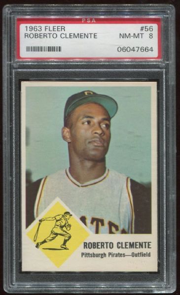 1963 Fleer #56 Roberto Clemente PSA 8