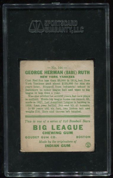 1933 Goudey #144 Babe Ruth SGC 20