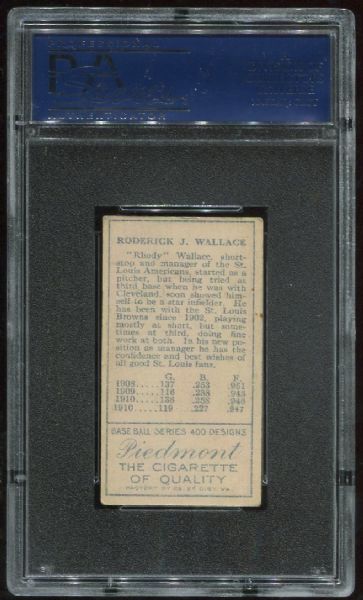1911 T205 Piedmont Bobby Wallace No Cap, 2 Lines PSA 4