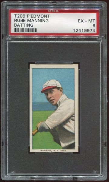 1909-11 T206 Piedmont Rube Manning Batting PSA 6