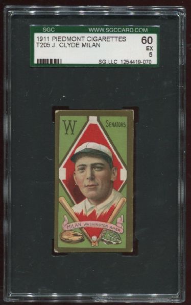 1911 T205 Piedmont J. Clyde Milan SGC 60