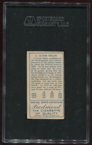 1911 T205 Piedmont J. Clyde Milan SGC 60