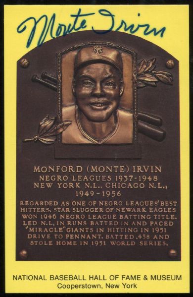 Hall of Fame Postcard Signed By Monte Irvin