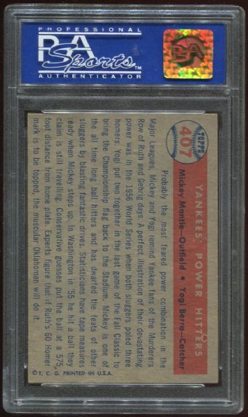 1957 Topps #407 Yankees' Power Hitters with Mantle PSA 6