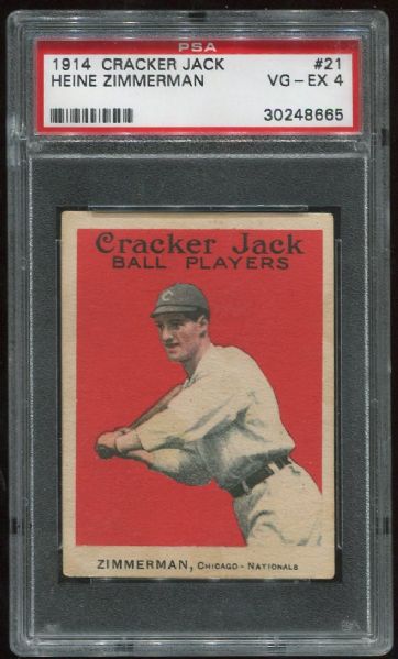 1914 Cracker Jack #21 Heine Zimmerman PSA 4
