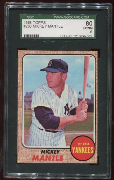 1968 Topps #280 Mickey Mantle SGC 80