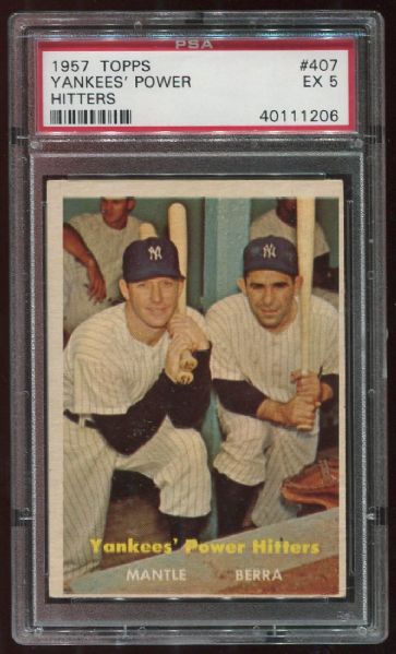 1957 Topps #407 Yankees' Power Hitters with Mantle PSA 5
