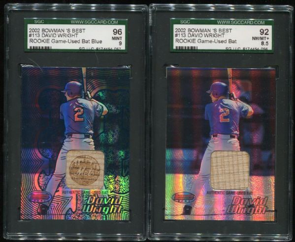 2002 Bowman's Best Rookie #113 David Wright Game Used Bat Lot of 2 SGC