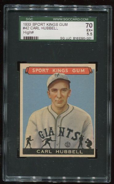 1933 Sport Kings #42 Carl Hubbell SGC 70