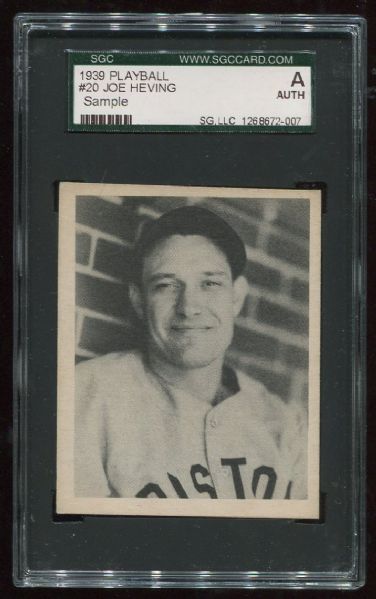 1939 Playball #20 Joe Heving Sample Card SGC Authentic