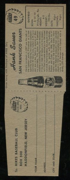 1958 Hires Root Beer Hank Sauer