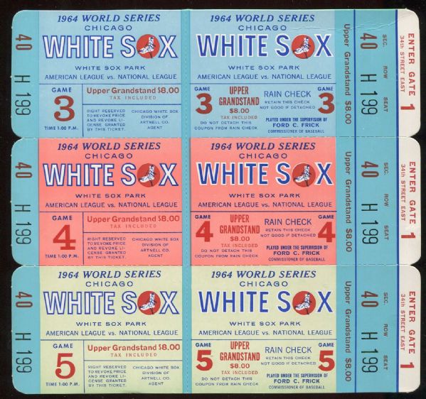 1964 World Series Phantom Ticket Group of 3 Chicago White Sox