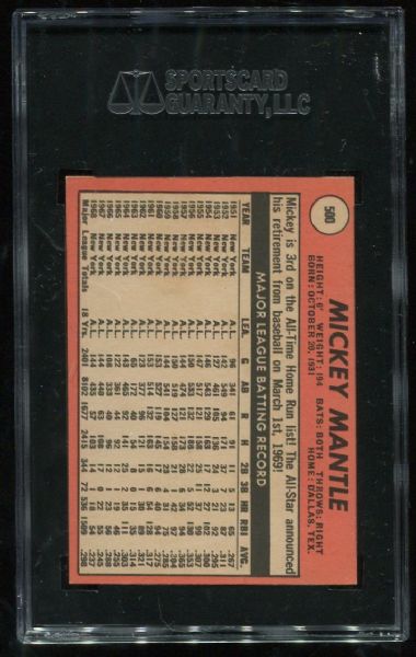1969 Topps #500 Mickey Mantle SGC 84