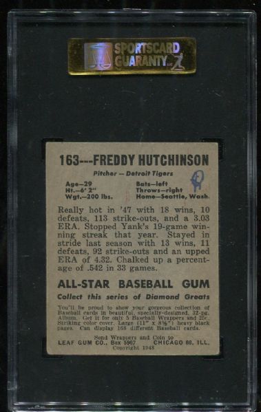 1948 Leaf #163 Freddy Hutchinson Short Print SGC 30