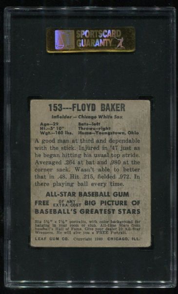 1948 Leaf #153 Floyd Baker Short Print SGC 40