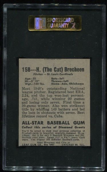 1948 Leaf #158 Harry Brecheen Rookie Short Print SGC 70