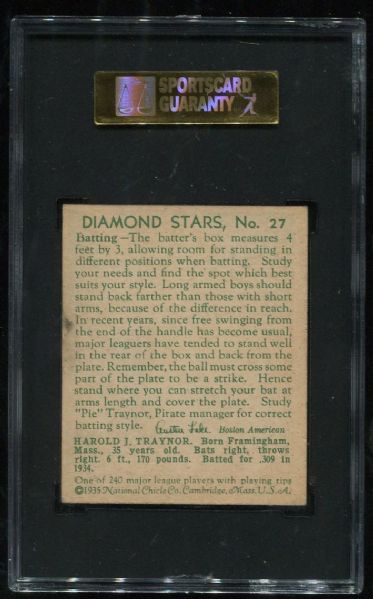 1934-36 Diamond Stars #27 Pie Traynor SGC 70